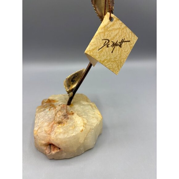 Vtg 70s DeMott Brass Copper Metal‎ Onyx Stone Rose Sculpture  Art Decor - Picture 4 of 7